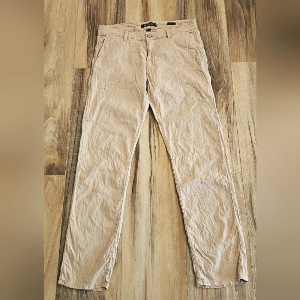 Beige linen/ cotton blend pants for Men
